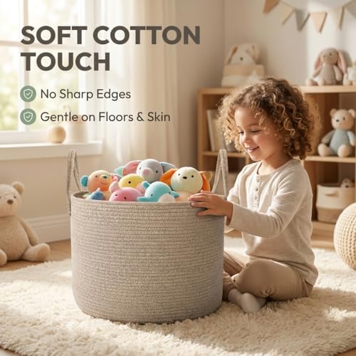 JMvicyroam 115L Extra Large Machine Washable Cotton Rope Blanket Basket - color: Oatmeal, size: 115L