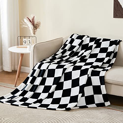 BEDELITE Checkered Fleece Twin Blanket for Couch, Black & White, 60"x80" - color: Black, size: Twin(60"x80")