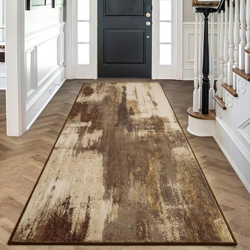 Kelarea Washable Runner Rug 2x6, Non-Slip Low Pile Abstract Brown - color: Brown, size: 2' x 6' (Rectangular)