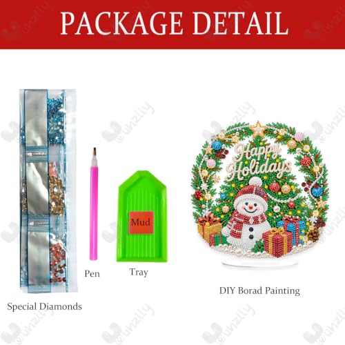 Yunzlly Stand Up Diamond Art Painting Kit, Desktop Gem Painting Ornament Kit for Adults, Tabletop Acrylic Diamond Board Painting (Happy Holidays) - color: Happy Holidays
