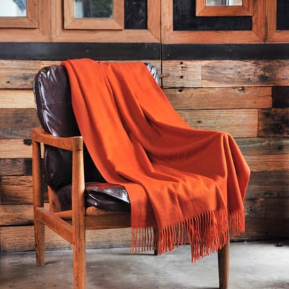 CUDDLE DREAMS Premium Cashmere Throw Blanket with Fringe (Persimmon) - color: Persimmon