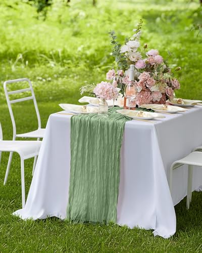 Pureegg 2 Pack Cheesecloth Table Runner 120 Inch Sage Green - color: Sage Green, size: 120" - 2 Packs