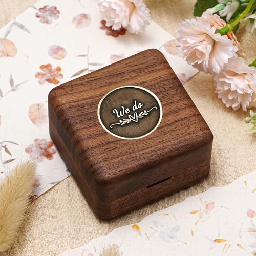 KWOOD We Do-Custom Wooden Wedding Ring Box, Personalized Metal Name Wooden Ring Box, Wedding Ceremony Ring Holder, Anniversary Birthday Gift Idea - style: T-We Do 02