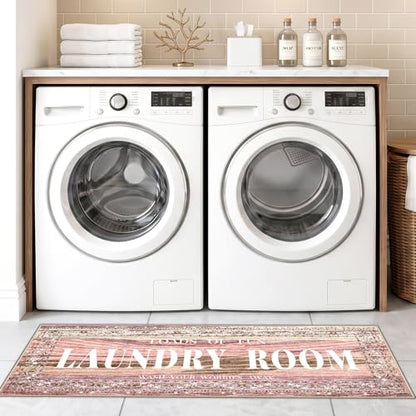 TOPRUUG Pink Laundry Room Rug Runner 20"X47" Washable Laundry Mat - color: Blush Pink, size: 1'8" x 4' (Rectangular)