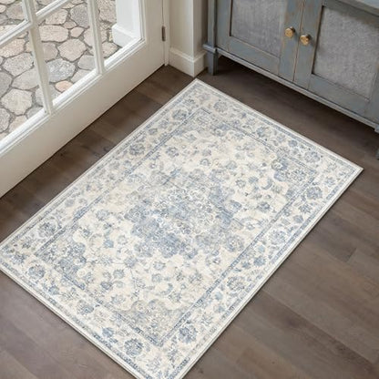 Washable Neutral Blue Kitchen Runner Rug Set of 3 - color: Neutral | Blue, size: 20"x32"+20"x48"+30"x50"