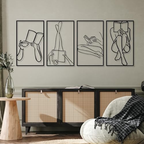 Cindeer 4 Pcs Metal Wall Art Decor Minimalist Abstract Woman Gold Wall Art Line Drawing metal line art Home Hanging Art Decor for Bedroom Kitchen Bathroom Living Room