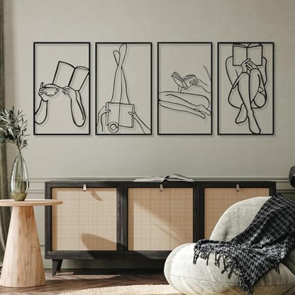 Cindeer 4 Pcs Metal Wall Art Decor Minimalist Abstract Woman Gold Wall Art Line Drawing metal line art Home Hanging Art Decor for Bedroom Kitchen Bathroom Living Room