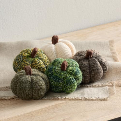 Cozy Mini Knit Pumpkins Set of 5 (Juniper 2.5 Inch Set) - color: Juniper Set 5