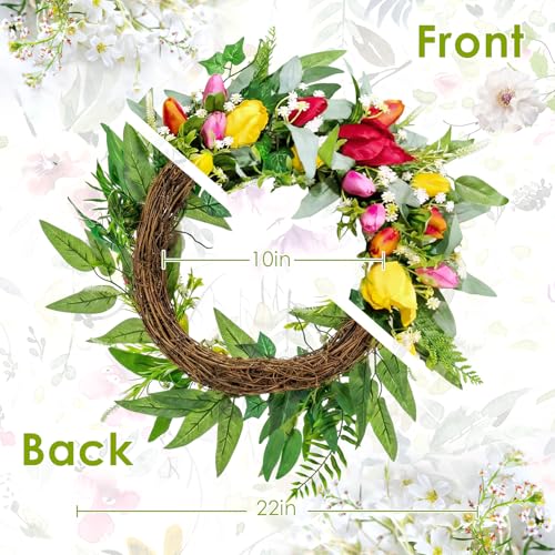 Wreaths for Front Door Decor Artificial Flower, 20" Tulip Floral - color: Tulip Wreath