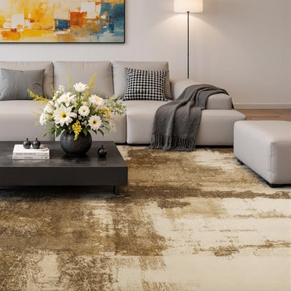 Merelax 6x9 Brown Washable Area Rug Non-Slip Faux Wool Abstract Rug - color: Brown, size: 6' x 9'(72''x108'')