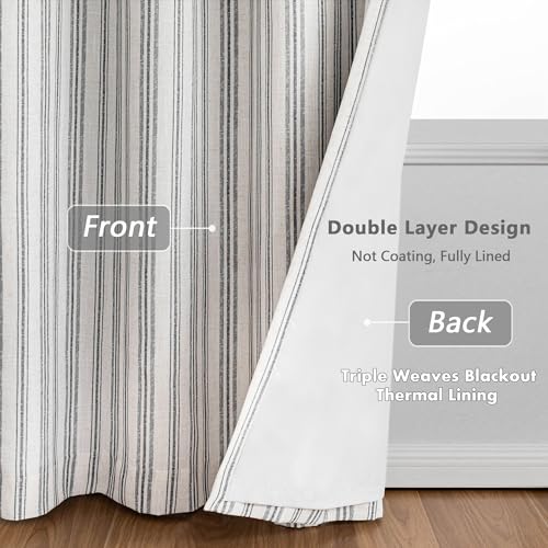 MYSKY HOME Striped Linen Curtains 100% Blackout 63 Inches Long,2 Panels - color: B-dark Grey /Blackout, size: 52"W x 63"L (Pack of 2)
