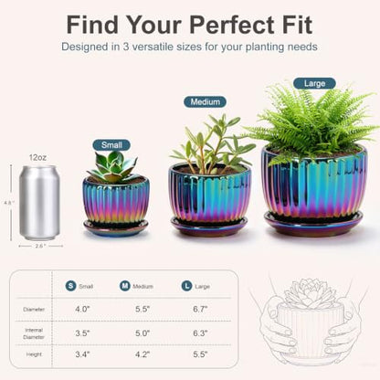Ceramic Planters,Plant Pots with Drainage Holes & Saucers Set of 3(Purple) - color: Purple