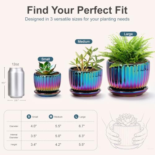 Ceramic Planters,Plant Pots with Drainage Holes & Saucers Set of 3(Purple) - color: Purple