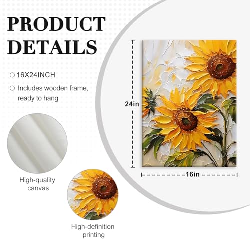 RUMSICH Abstract Sunflower Oil Painting Wall Art 16×24 Inch Canvas Frame - color: sunflower, size: 24"L x 16"W