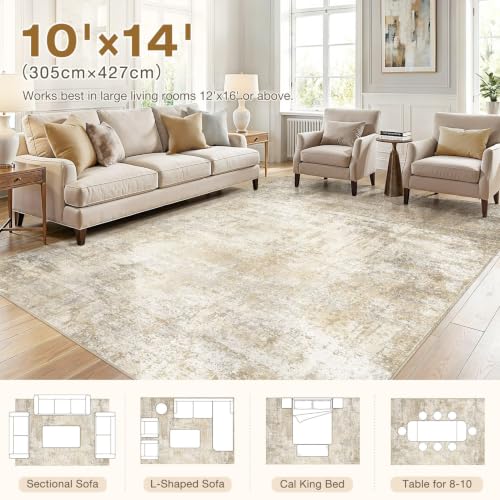 cotiled 10x14 Area Rugs Living Room: Washable Abstract Rug Beige - color: Beige, size: 10' x 14' (Rectangular)