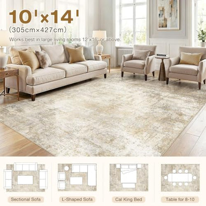 cotiled 10x14 Area Rugs Living Room: Washable Abstract Rug Beige - color: Beige, size: 10' x 14' (Rectangular)