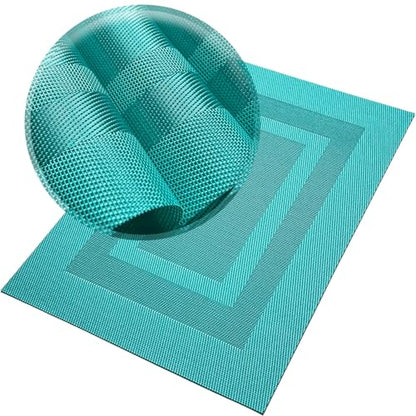 PIGCHCY Placemats Washable Vinyl Woven Table Mats,Elegant Durable Placemats for Dining Table Set of 4 (18 x 12 inches, Turquoise Blue) - color: Box: Turquoise Blue, size: 4 Placemats
