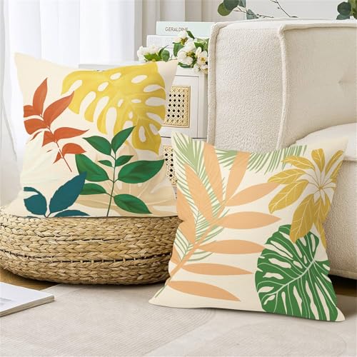 18x18 Set of 4 Boho Tropical Leaves Throw Pillow Cushion Covers