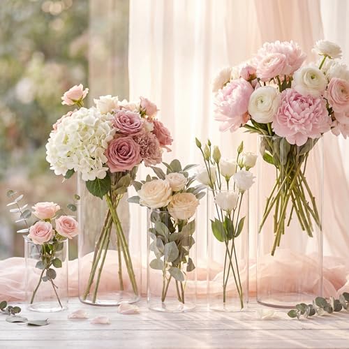 Glass Cylinder Hurricane Tall Clear Vase Flower Vases for Centerpieces,30pc
