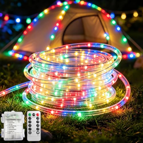 Pooqla Battery String Lights Outdoor, 100LED Colorful Rope Lights 8 Modes - color: Colorful, size: 100LED×1