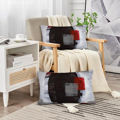 Throw Pillow Covers for Couch, 20x12 Inch, Set of 2, Grey Red - color: Red and Grey, size: 20" x 12" (Pack of 2)