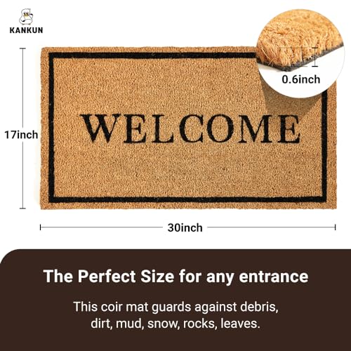 KANKUN Coco Coir Door Mat with Heavy Duty Backing, Welcome Doormat (17" x 30"), Doormat Entrance (Welcome2-2Pack) - color: Welcome2 - 2pack