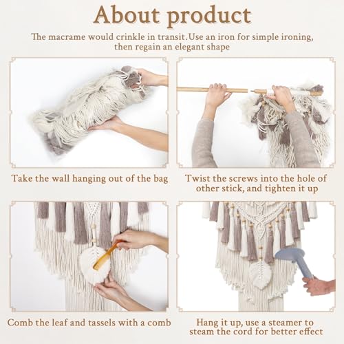 Dremisland Macrame Wall Hanging Large Boho Woven Wall Tapestry Handmade - color: Beige-Large