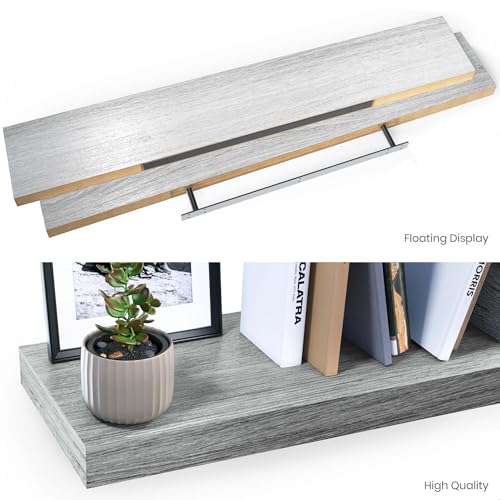 Ballucci Floating Shelf, 48" Wood Wall Shelf with Invisible Brackets for Bathroom, Living Room, Bedroom, Kitchen, Nursery, 8" Deep, Rustic Gray - color: Grey, size: 47.2 inches