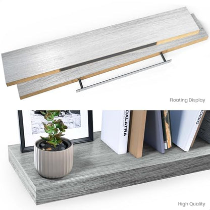 Ballucci Floating Shelf, 48" Wood Wall Shelf with Invisible Brackets for Bathroom, Living Room, Bedroom, Kitchen, Nursery, 8" Deep, Rustic Gray - color: Grey, size: 47.2 inches