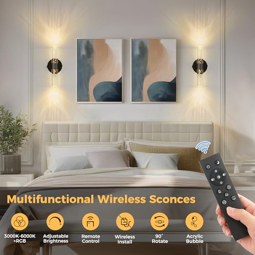 Battery Operated Wall Sconces Set of 2, 10000mAh Rechargeable Wall Light - color: Black, size: 12 inch