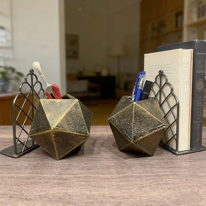 Geometric Bookends Black-Gold Bookstopper Heavy Duty Book Ends Decor