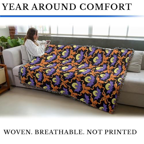 Pure Country Weavers Bats and Bows Blanket - Gift Fall Halloween Tapestry Throw Woven from Cotton - Made in The USA (72X54) - color: Bats and Bows, size: 72x54