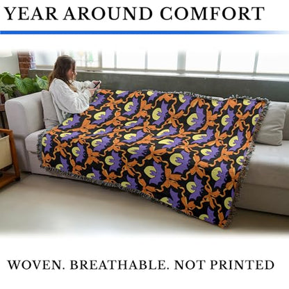 Pure Country Weavers Bats and Bows Blanket - Gift Fall Halloween Tapestry Throw Woven from Cotton - Made in The USA (72X54) - color: Bats and Bows, size: 72x54