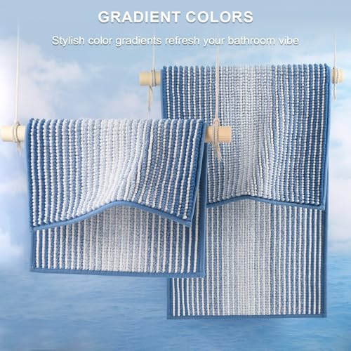 BSICPRO Bathroom Rugs Sets 2 Piece, Non Slip Striped Bath Mats, Sky Blue - color: Sky Blue, size: 20" x 32" Plus 16" x 24"