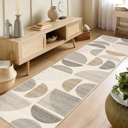 MUJOO Boho Runner Rug Washable,2x8 Area Rugs Non Slip Modern Abstract - color: Beige and Cream, size: 2' x 8' (Rectangular)