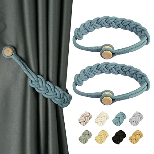 BEL AVENIR Curtain Tiebacks Magnetic 2 Pack Woven Drapery Holdback - color: Blue -2pack
