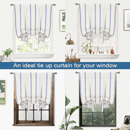 DriftAway Farmhouse Double Layer Linen Blackout Tie Up Curtains Thermal Insulated Vertical Striped Fully Lined Balloon Roman Shade Bathroom Window Adjustable Rod Pocket 25 Inch by 47 Inch Navy - color: Navy Blue, size: 25"W x 47"L (Pack of 1)