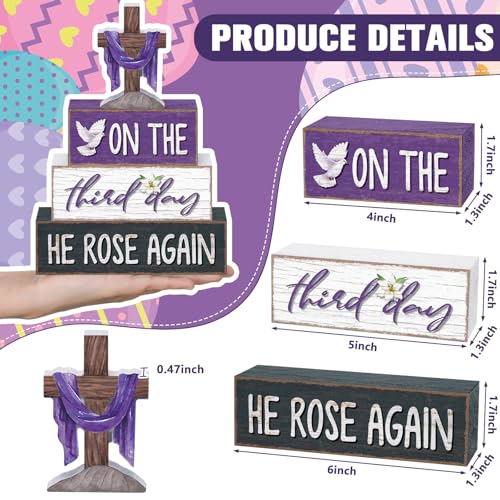 Yousoontic 4 Pcs He Is Risen Easter Tiered Tray Decorations Lent Resurrection Christian Wood Blocks with Cross, Dove, Lily Religious Farmhouse Table Decor for Spring, Holy Week, Easter Display - style: He is Risen