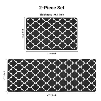 블랙 주방 러그 2개 세트, 43.9cm x 70.1cm(17.3x27.7인치)+43.9x119.9cm - color: 트렐리스-블랙