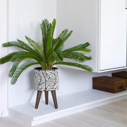 D'vine Dev 8 Inch Planter Pot with Wood Stand, White/Grey, 88-L-A-7 - color: White/Grey, size: Small