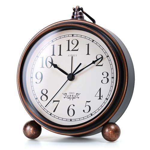 AYRELY® 5.3" Vintage Metal Analog Alarm Clock, Retro Desk and Table Clock - color: Round-black
