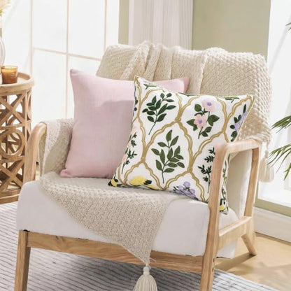 Alysheer Floral Embroidered Throw Pillow Cover 18"x18", 2pcs Light Pink - color: - Pink Yellow, size: 18" x 18" (Pack of 2)