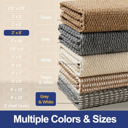 Faux Jute Rug Runner 2'x8', Washable & Non-Slip, Grey & White - color: Grey & White, size: 2' x 8' (Rectangular)