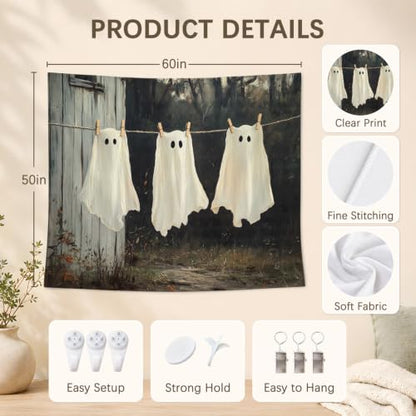 AHNWICNR Ghost Halloween Tapestry, Dark Spooky Ghost Wall Hanging Decor - color: Ghost Halloween