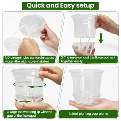 MIXC 12 Pack 5 Inch Self Watering Pots for Indoor Plants with Wicking Rope - size: 5 Inch (12 Pack)