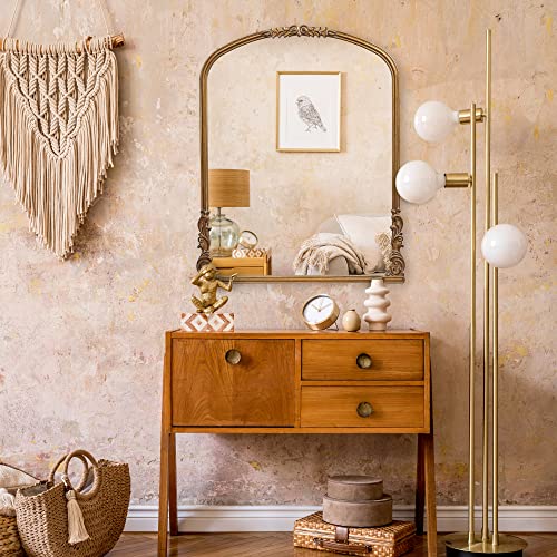 Wylde Iris English Estate Carved Arch Wood Wall Mirror, Mirror for Entryway, Living Room, Bathroom, Antique Gold, 28.4x35 - color: Antique Gold, size: 35"L x 28.4"W