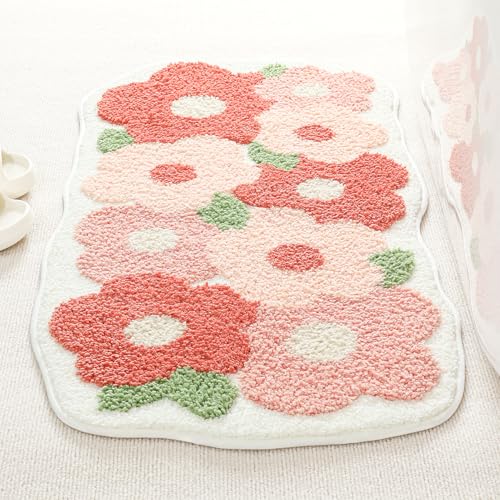Molesun Floral Bath Mat, Bathroom Rug Non-Slip Soft Shower Rug Microfiber Cute Bath Rug for Kids, Water Absorbent Thick Shaggy Floor Mats for Bedroom, Kitchen, Home Decor, 16x31, Flowers - color: Flowers, size: 16" x 31"
