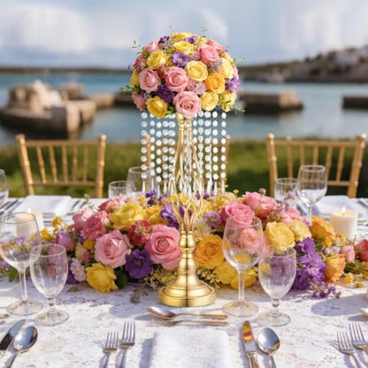 Gold Crystal Tall Vase Centerpiece Stand, Elegant Gold Flower Holder for Wedding Table Centerpieces, Perfect Wedding Reception Table Decor, Bases para Centros de Mesa, Centros de Mesa(6Pack) - size: 6Pack