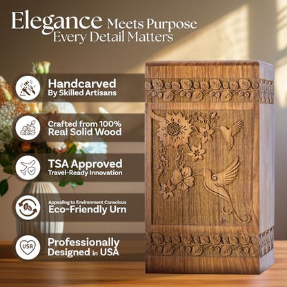 Hummingbird Wooden Keepsake Urn for Human Ashes, 20 Cu in, Rosewood - color: Hummingbird Rosewood, size: Keepsake (20 cu in)