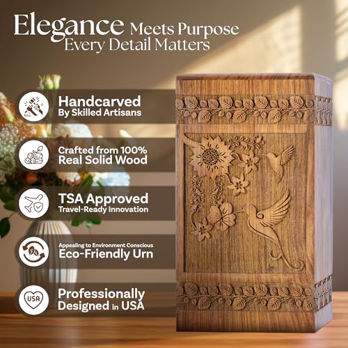 Hummingbird Wooden Urn for Human Ashes, XX-Large 640 Cu in, Rosewood - color: Hummingbird Rosewood, size: XX-Large (640 cu in)